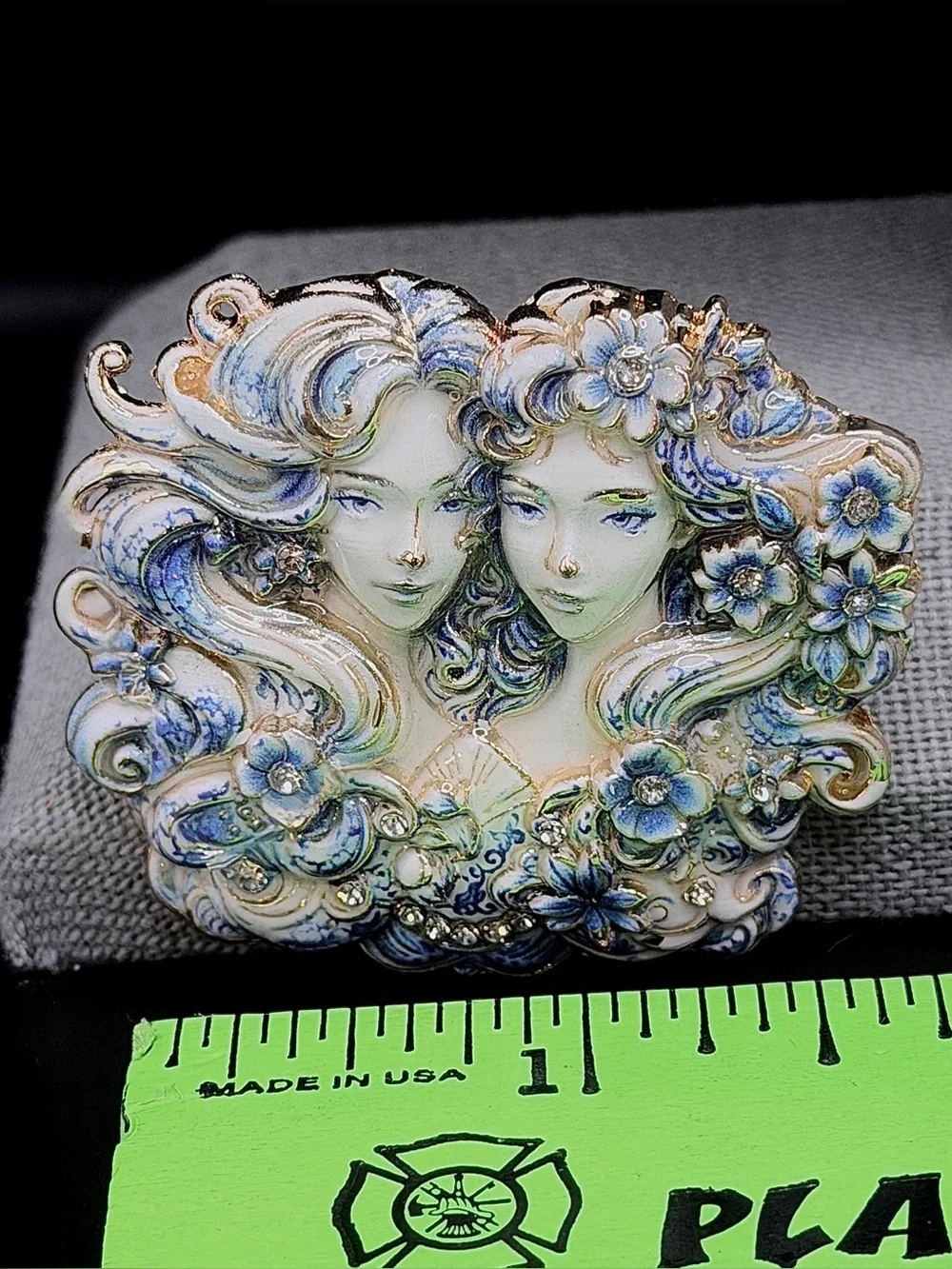 Blue & White Gemini Goddess Brooch